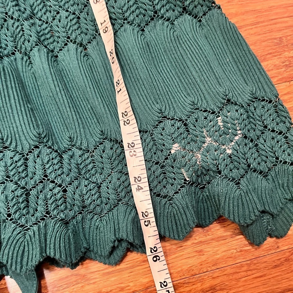 Free People Fire Island Open Knit top. Green, 3/4 sleeve, waist tie, lace. Large - Picture 8 of 15
